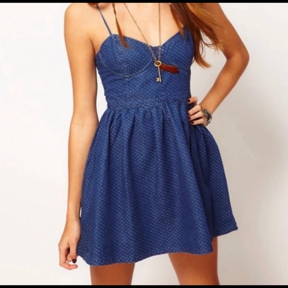 Free People Denim Polka Dot Bustier Mini Dress Small - Picture 3 of 11